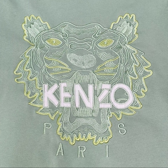 RARE Kenzo Paris Tiger Mint Green Embroidered Organic Terry Crewneck Sweater - Picture 5 of 16